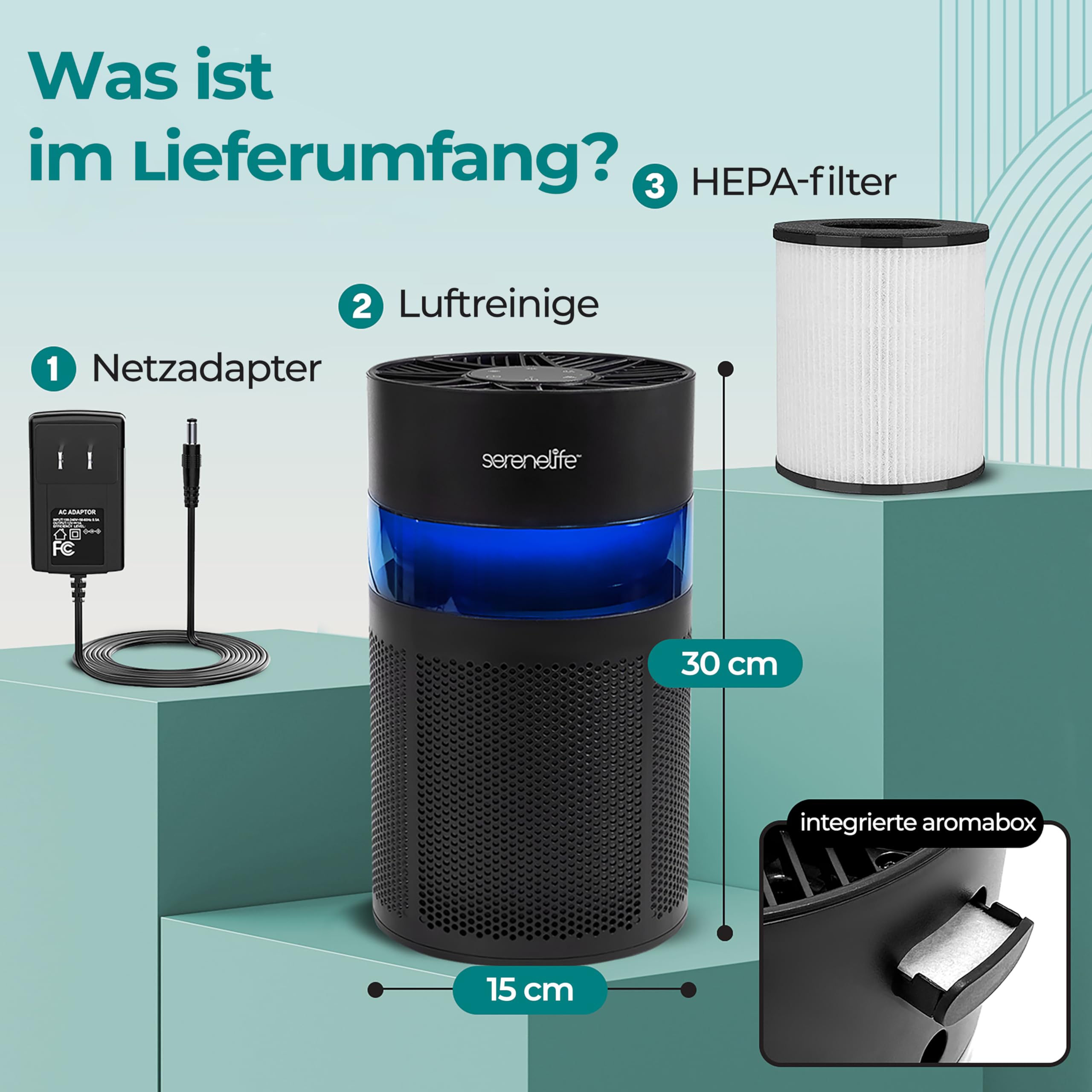 SereneLife Luftreiniger mit HEPA-13 Filter, Luftfilter Allergiker 99.97% Entfernung, gegen Staub Pollen Tierhaare Gerüche- mit Aromatherapie, Nachtlicht, Timer und Touch Steurung, 24db