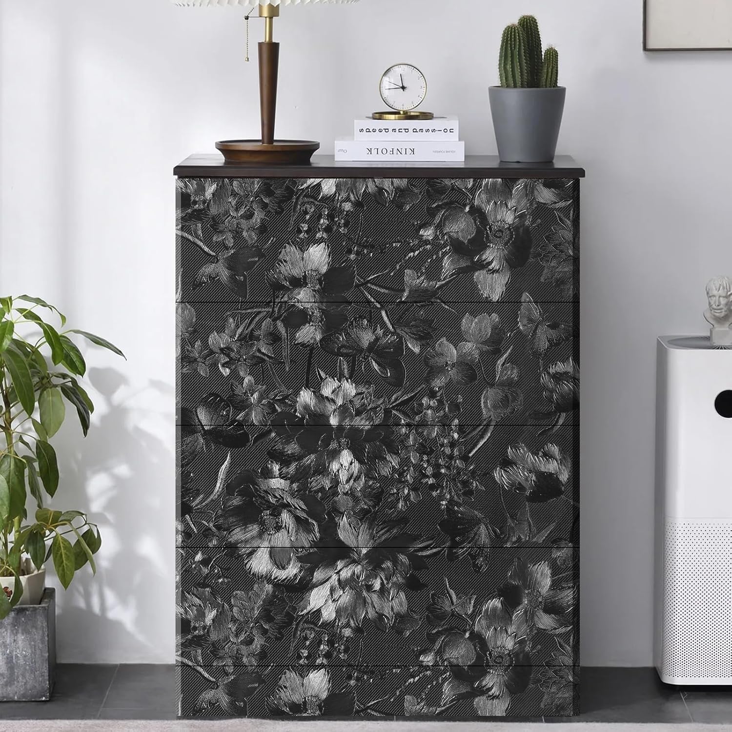 Black Peel and Stick Wallpaper 15.74" x 118.11" Embossed butterfly Vintage Textured Wall Paper Retro Solid Black butterfly Contact Paper Self Adhesive Wallpaper for Countertop Cabinets Bedroom