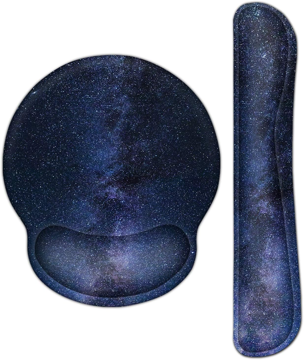 Mouse Pad Wrist Support & Gaming Keyboard Wrist Pad Combo Set – Durable Ergonomic Anti Slip Non-Slip Round Base Rest Support - Milky Way
