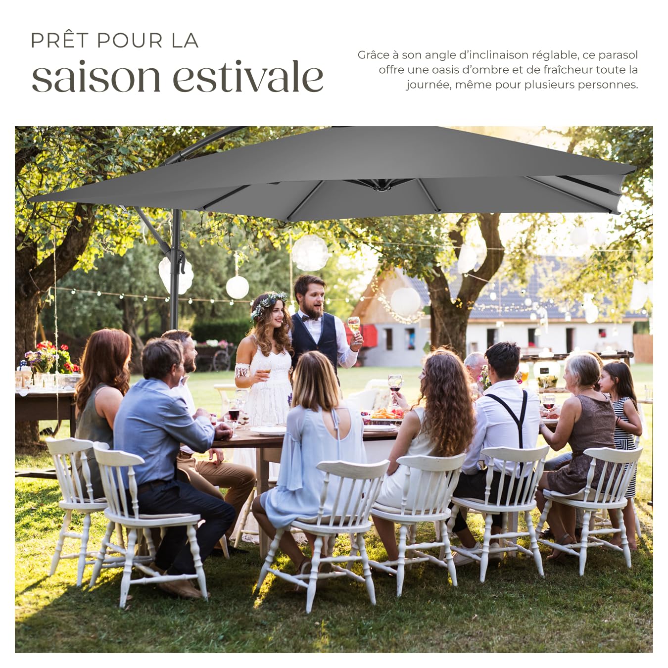 tectake® Parasol de Jardin Exterieur Parasol déporté à manivelle 2,5x2,5m, Inclinable, Protection UV 50+ Résistant au vent, Housse de protection incluse, Salon de jardin