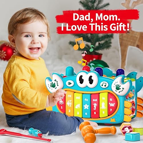 Miniatura 7 de Juguetes Montessori de cangrejo 12 en 1 para niños de 1 año, juguetes martilladores con música y luces, cubo de actividades ocupadas juguetes