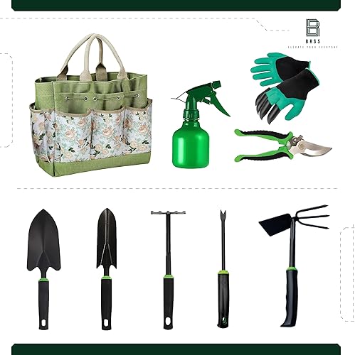 Miniatura 3 de Gardening - Juego de 9 herramientas de jardinería de acero al carbono resistente, a prueba de óxido, asas ergonómicas antideslizantes con bolsa de