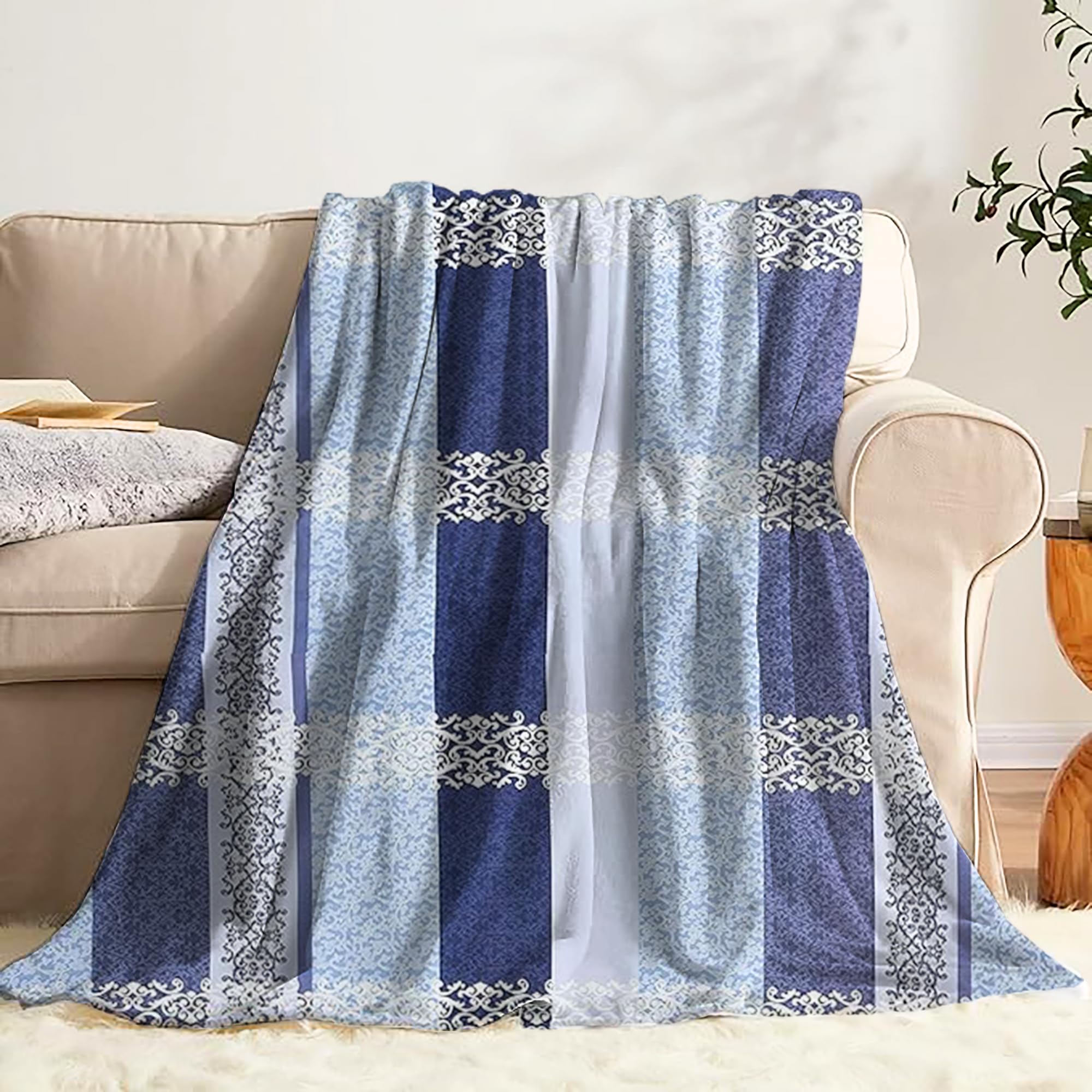 BELVOSTUM Duvet Cover | Duvet Cover Single Bed | Quilt Cover with Zipper | Printed Razai Cover | Blanket Cover Single Bed (Sky Blue & Blue) Blue Dmash