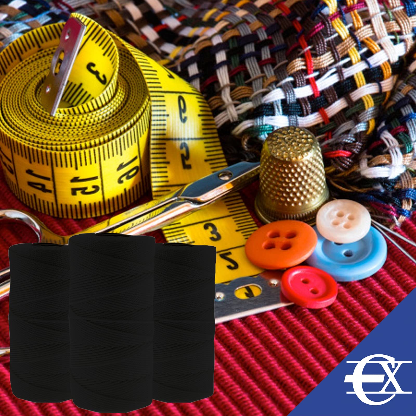 EUROXANTY Nähgarn-Set – 12 Rollen Polyester, Je 500 M, Schwarz, Für Nähmaschine & Handarbeit