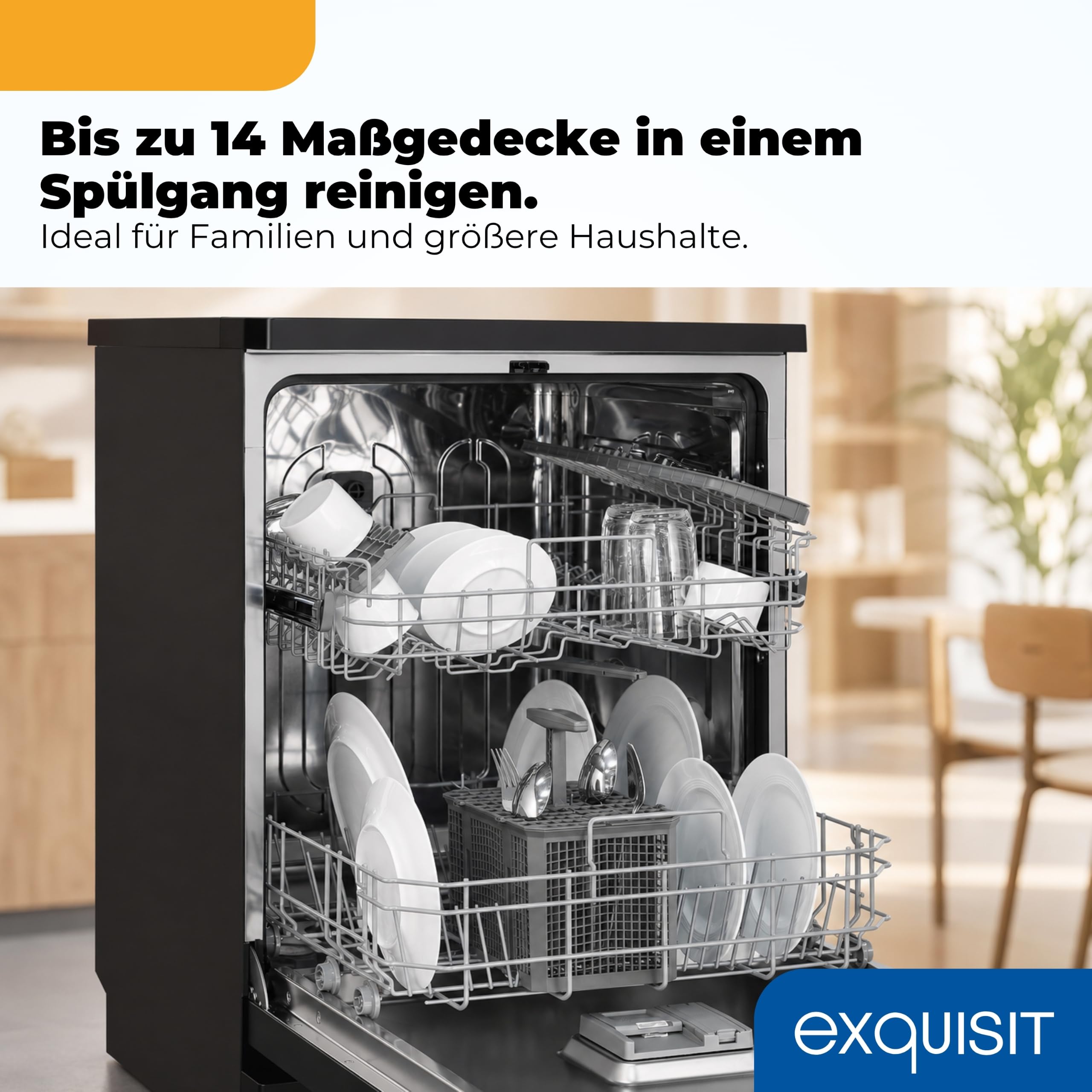Exquisit Geschirrspüler 60cm 14 Gedecke Energieklasse D 49 dB GSP9114-450D schwarz