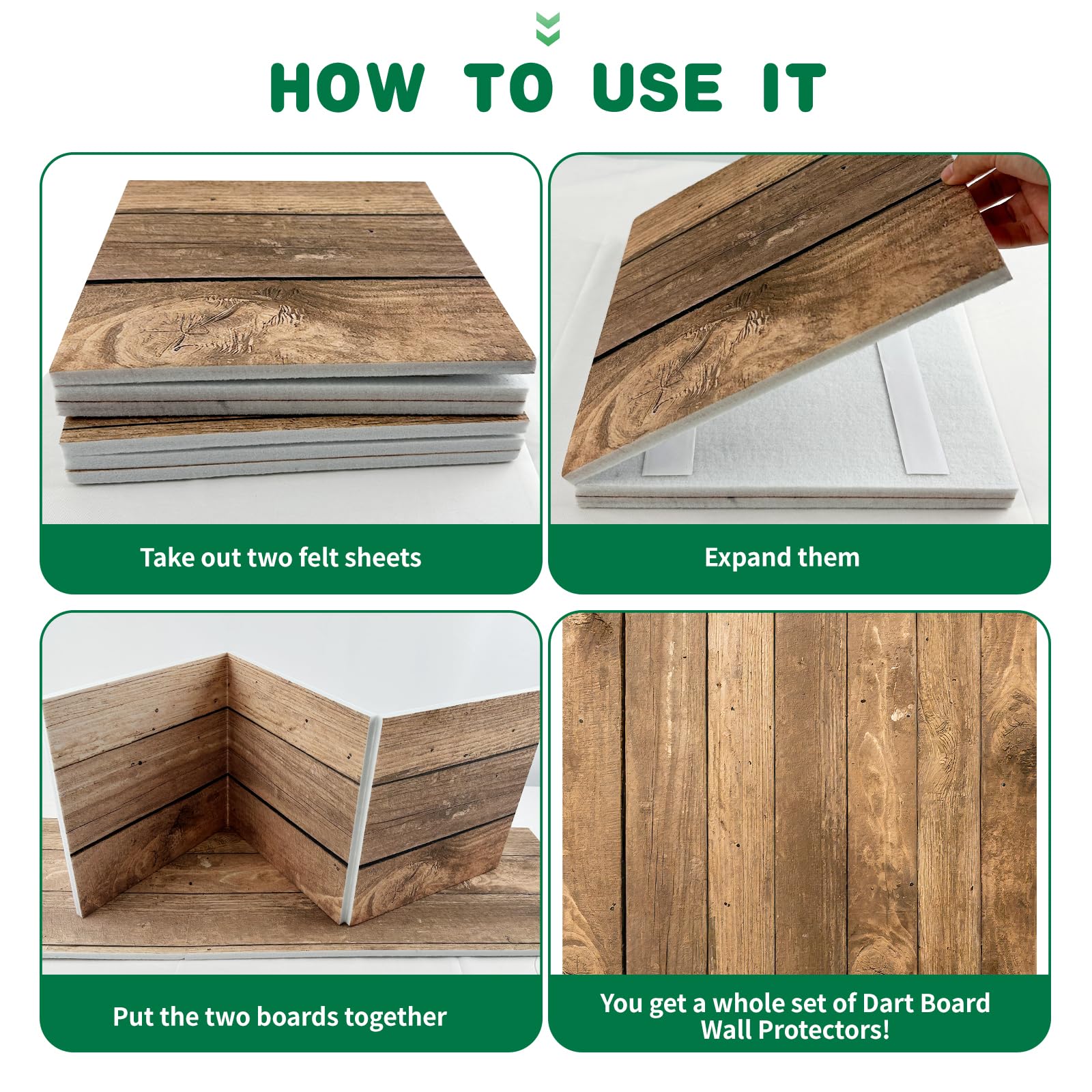 KEAGAN Cible de fléchettes en bois - Protection murale en feutre - Protection murale autocollante - Panneau de fléchettes - Panneau de fléchettes - Carreaux muraux en feutre