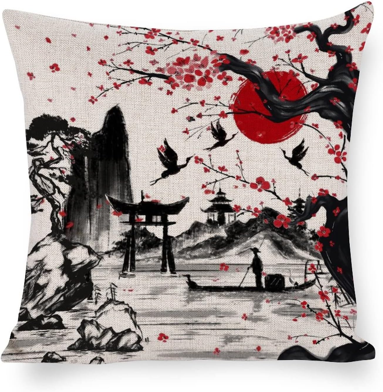 Throw Pillow Covers Adorable Vintage Japanese StylePillowcases Set of 4 Cotton Linen Square Throw Pillow Case Home Couch Decor Cushion Cover 18"x18"