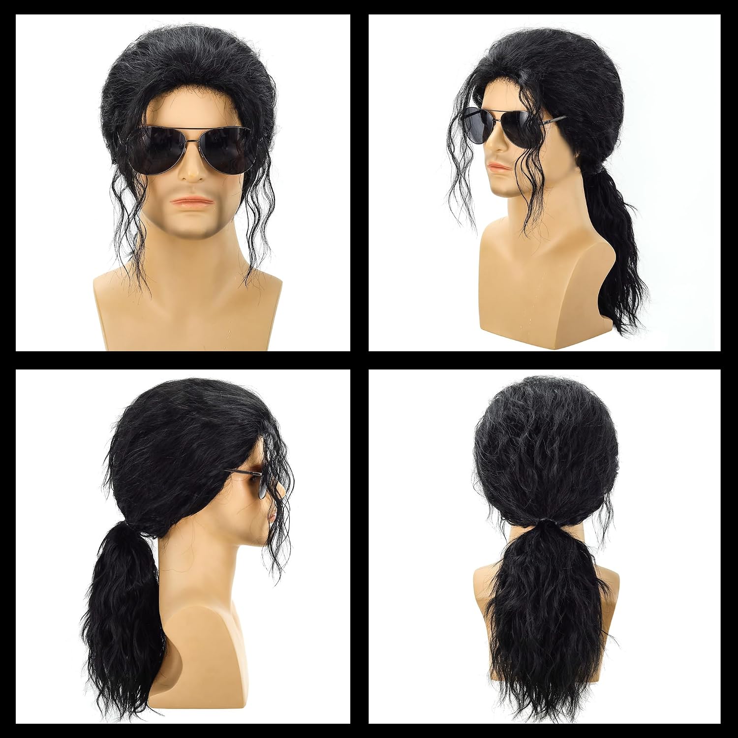 Coraline 70s 80s Disco Rock Retro Mens Long Black Curly Wavy Wig