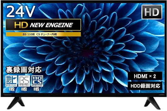 24V-type Terrestrial/BS/110-degree CS Digital Full HD LCD TV W Tuner LED Direct-type Backlight Japanese Design Main Board Included External HDD Background Program Recording Compatible HDMI HDD