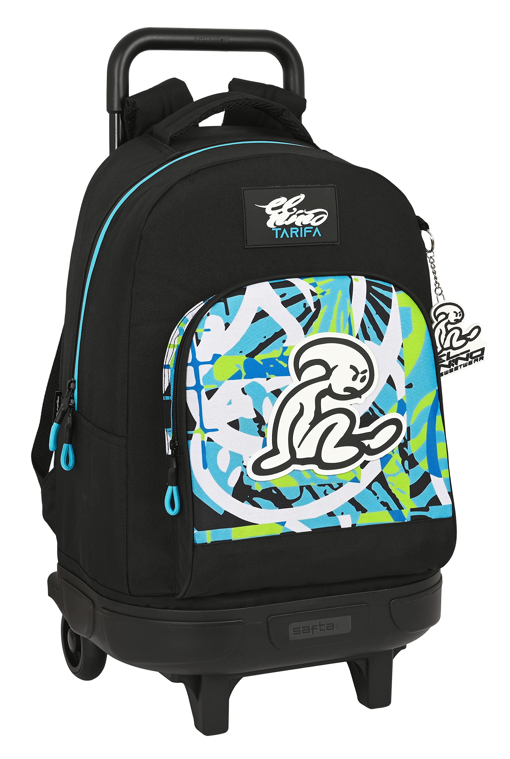 Glowlab Safta EL NIÑO Green Bali - Mochila Grande con Ruedas, Compacta, Extraíble, Ideal para Niños de Diferentes Edades, Cómoda y Versátil, Calidad y Resistencia, 33x22x45 cm, Color Negro