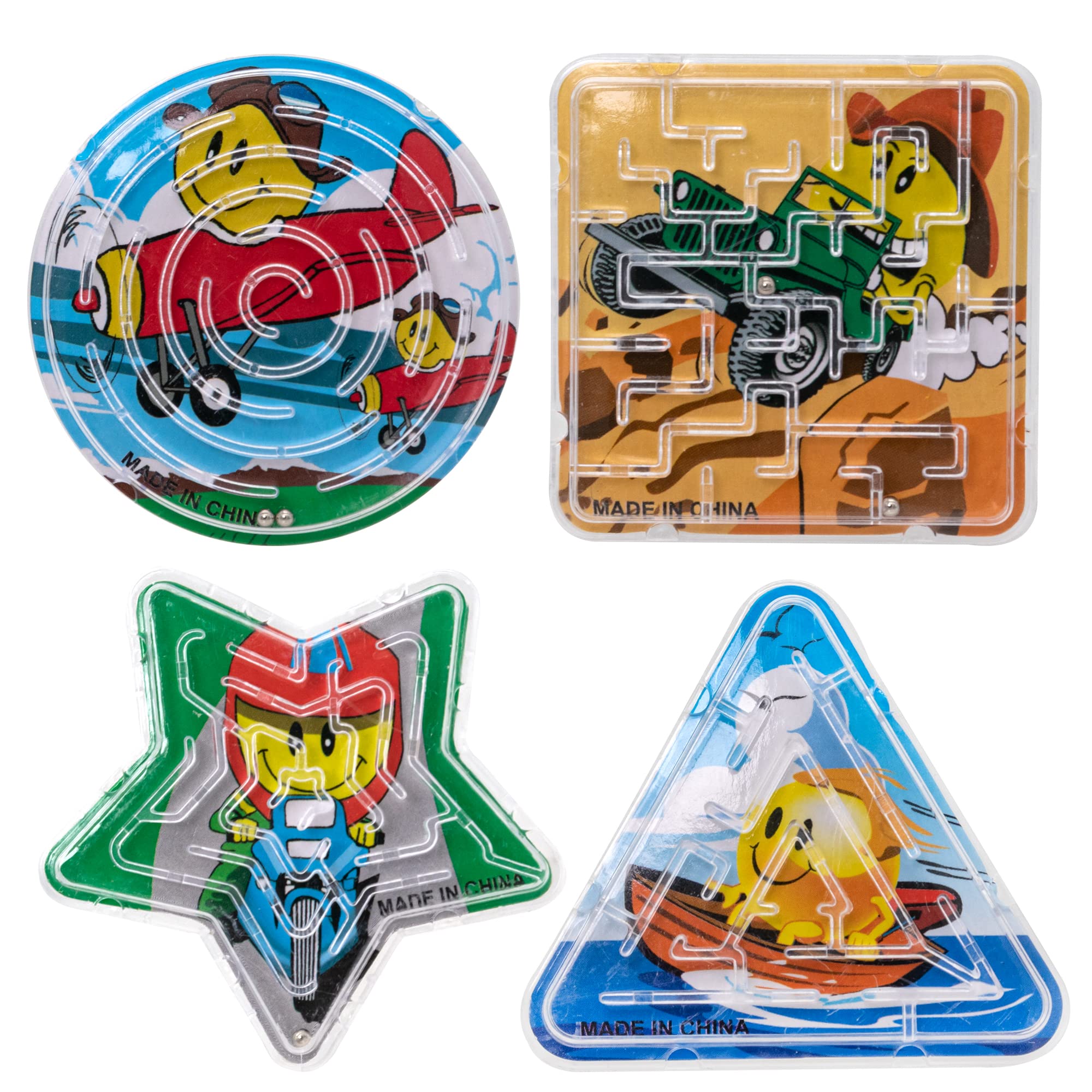 Idena 40430 – Juego de 4 pequeños laberintos con Divertidos Motivos de Fondo de Emoji en Las Formas círculo, triángulo, Cuadrado y Estrella, tamaño Medio de Aprox. 6 cm