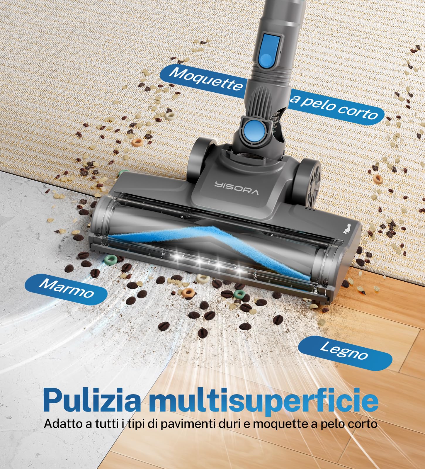 Aspirapolvere Senza Fili, 25KPa/50Min Scopa Elettrica Senza Fili, Spazzola Antigroviglio e Autoportante, Aspirapolvere Senza Filo ultraleggero, Aspirapolvere Potente per Pavimenti/Tappeti/Peli Animali