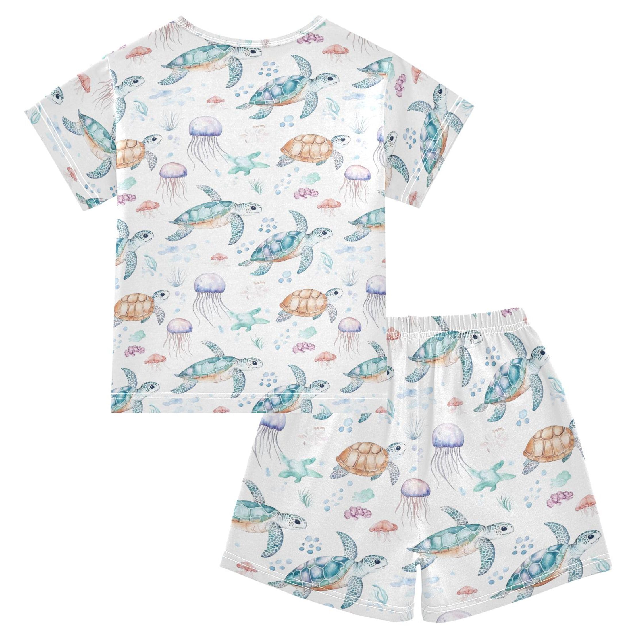 UMIRIKO Turtle Jellyfish Short Sleeve Pajamas Set Sleepwear PJs Nightwear B0404722