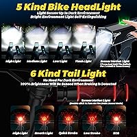 Vista 3 de 2025 Sensor delantero y trasero antirreflejo, 3000 luces de bicicleta, 5+6 modos de advertencia tipo juego de luz para bicicleta y luces traseras