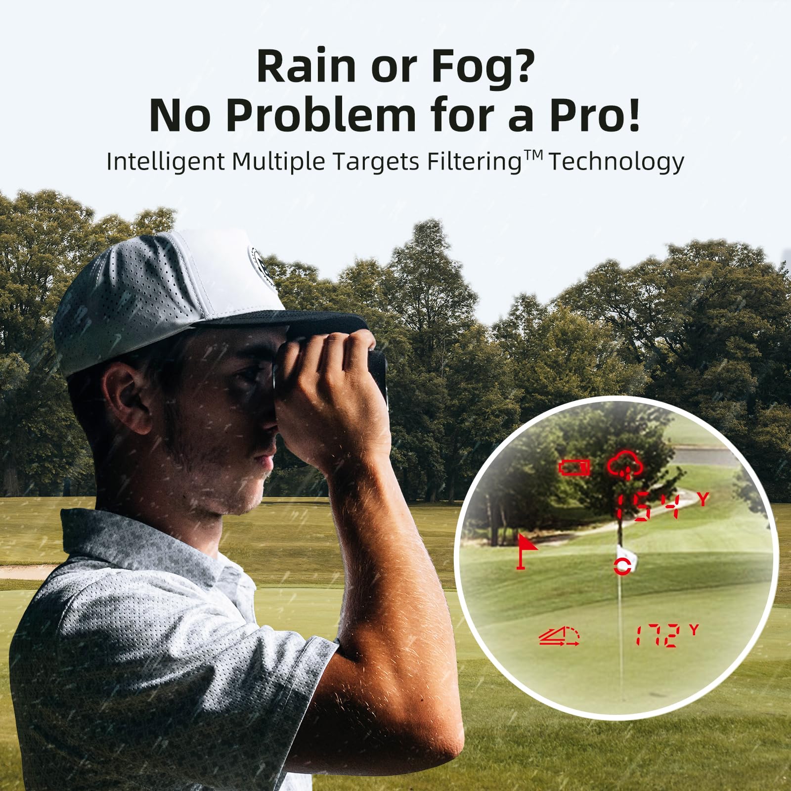 MiLESEEY PFS2 Premium Golf Distanza Misuratore con Display Nero e Rosso, 7,5° Ampio Campo Visivo Laser Distanza Misuratore Golf, 0,1s Blocco Bandiera Pulsazione Vibratione, Magnetico, Modalità Coach