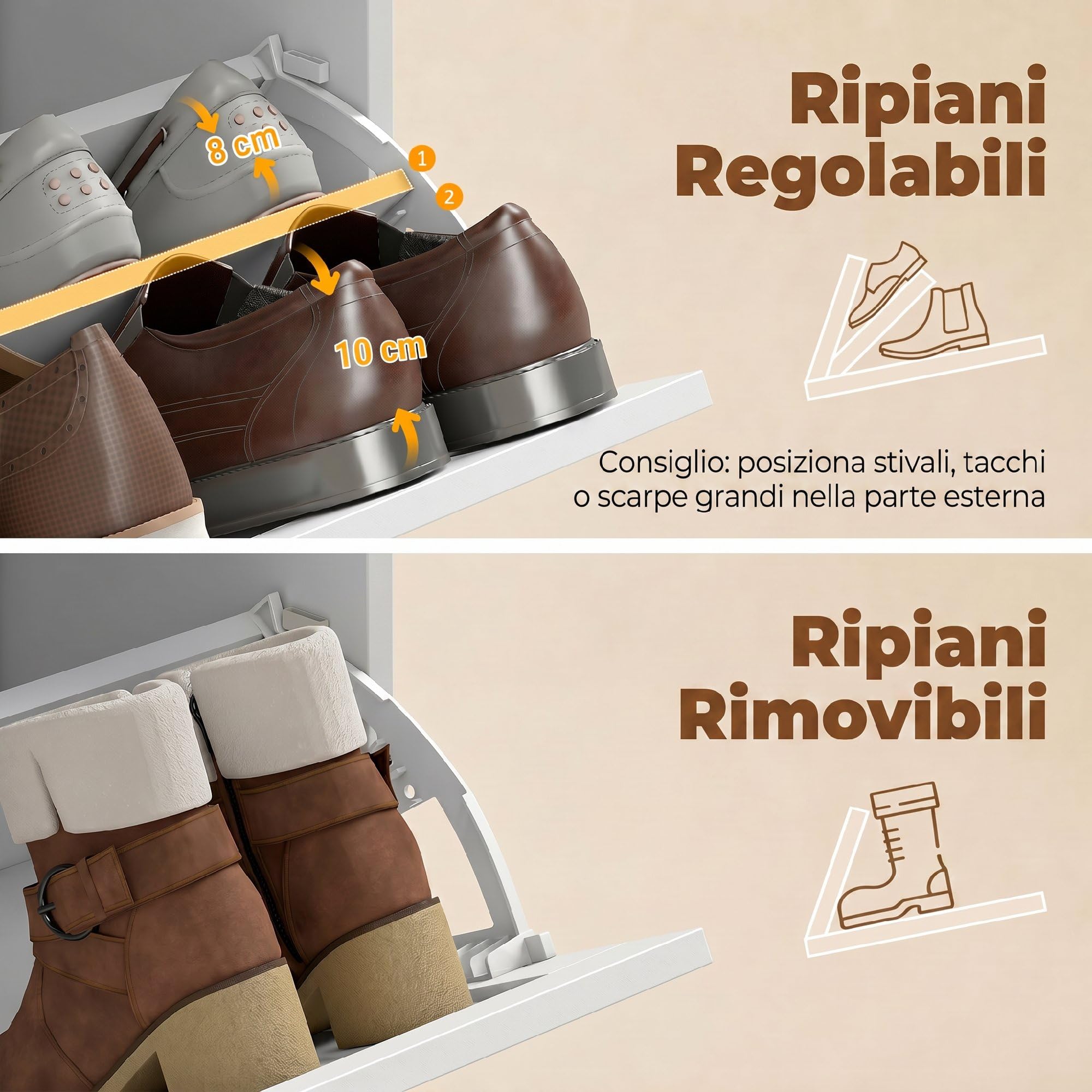 HOMCOM Scarpiera Salvaspazio Slim con 3 Ante a Ribalta 60x24x118cm Bianco | Scarpiera Ingresso, Ripiani Regolabili, Gambe in Bambù, Maniglia, Porta Scarpe per 15-18 Paia, per Ingresso Corridoio