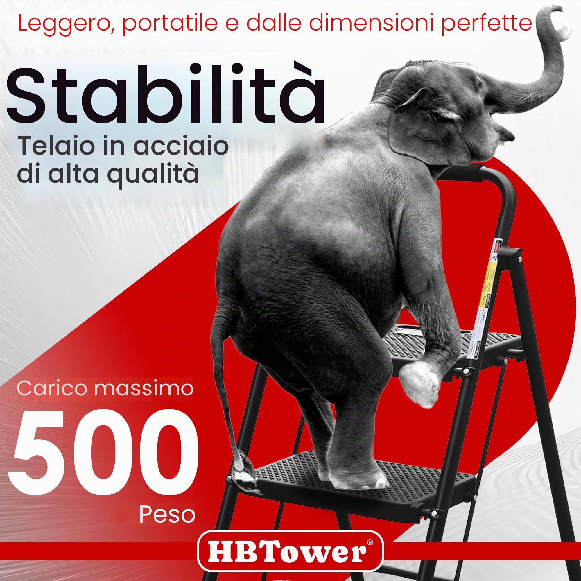 HBTower Scala 3 Gradini Pieghevole, Pedane Antiscivolo con Corrimano Confortevole, Scala Portatile in Acciaio, Nero