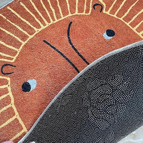 Miniatura 4 de Poowe Alfombra redonda de león naranja para sala de juegos para niños, alfombra del alfabeto, alfombra de juegos para niños, alfombra de juego