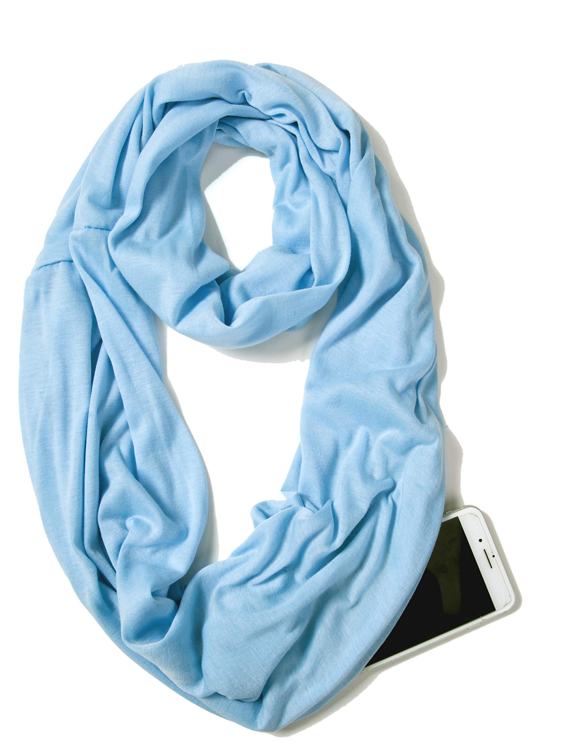 Infinity Loop Solid Color Scarf With Hidden Zipper Pocket For Women - Lightweight Travel Neck Wrap