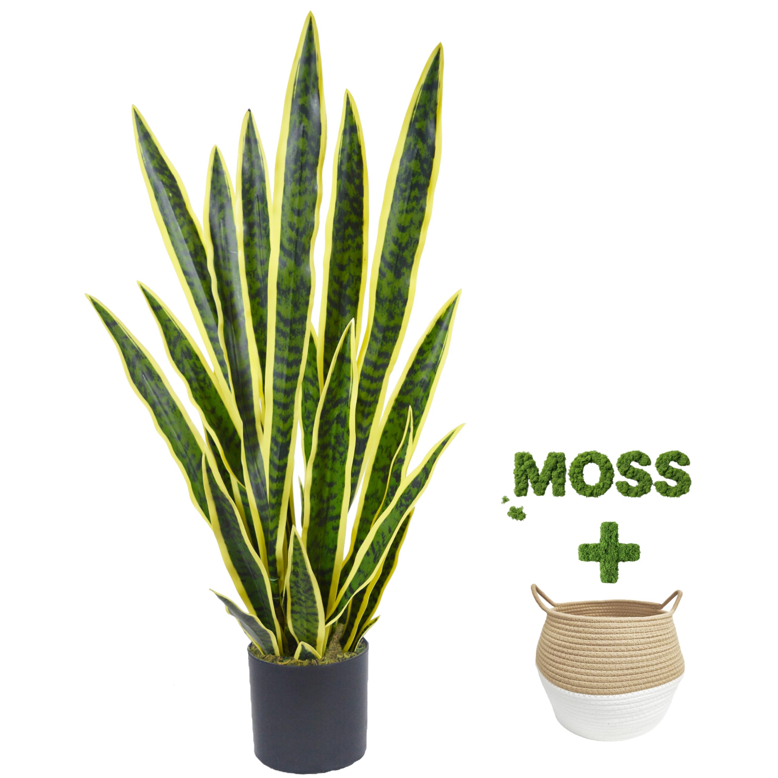 Warmplants Künstliche Schlangenpflanze, 91 cm, künstliche Sansevieria mit Korb, 88,9 cm, künstliche Schwiegermutter, perfekte künstliche Topfpflanze, Grün für Innenbereich, Zuhause, Büro, Geschäft