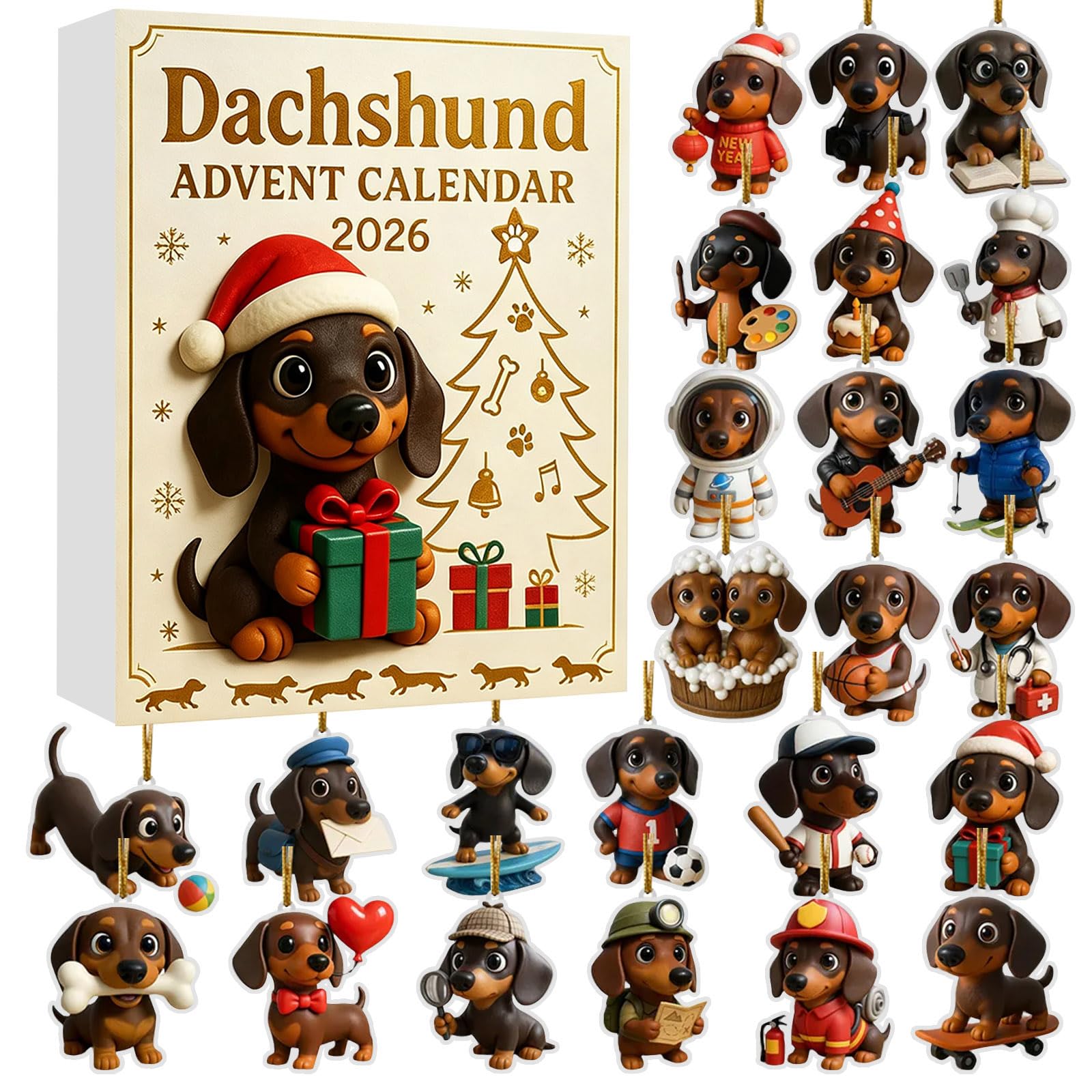 Dachshund Advent Calendar 2026, 24-day Dog Christmas Countdown Calendar
