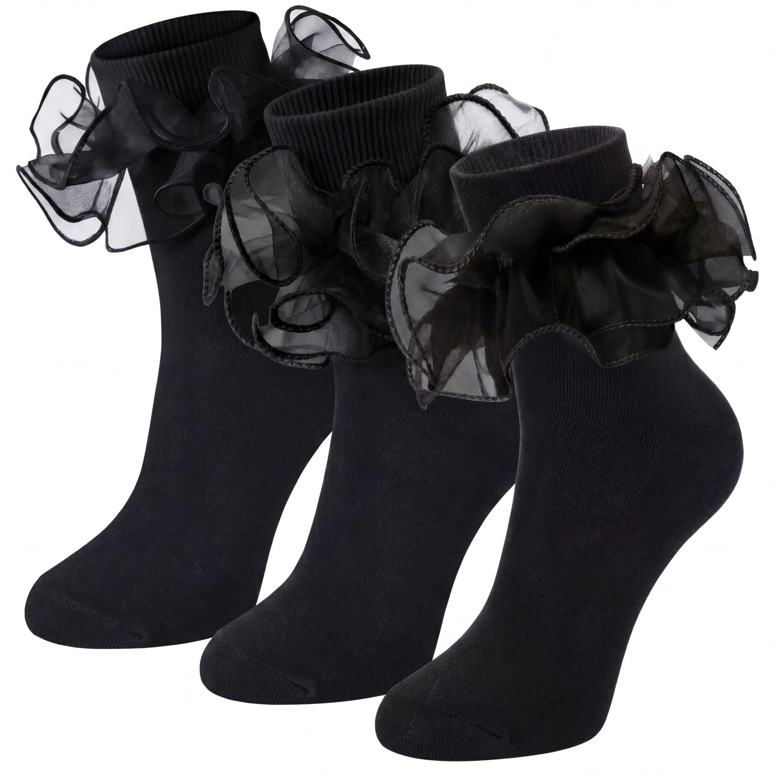 Geyoga 3 Pair Women Big Ruffle Calf Socks