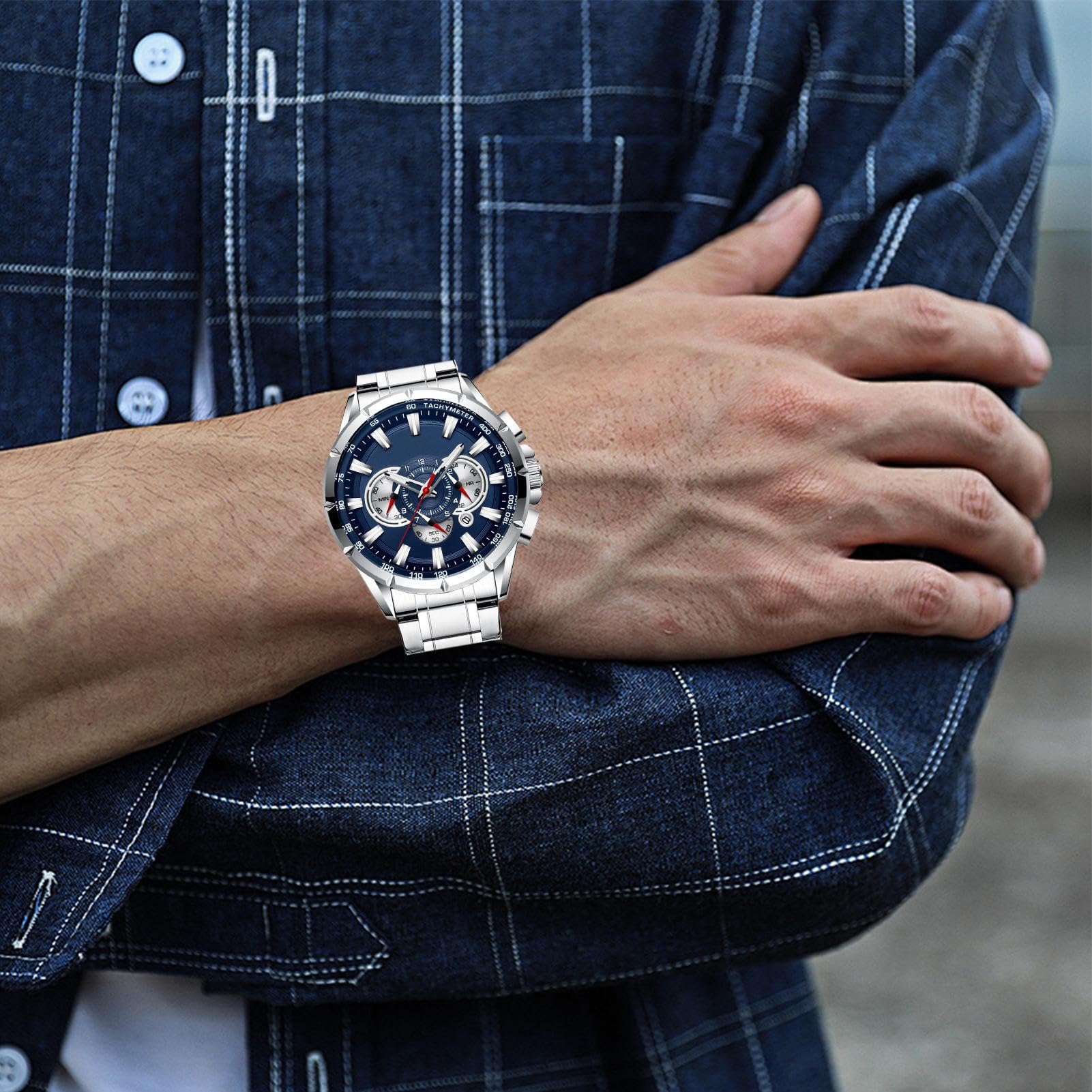 Zegarek biznesowy, klasyczne męskie zegarki chronografowe, obudowa ze stopu, pasek ze stali nierdzewnej, elegancki pasek mechaniczny, idealne akcesoria do odzieży biznesowej dla nauczycieli i