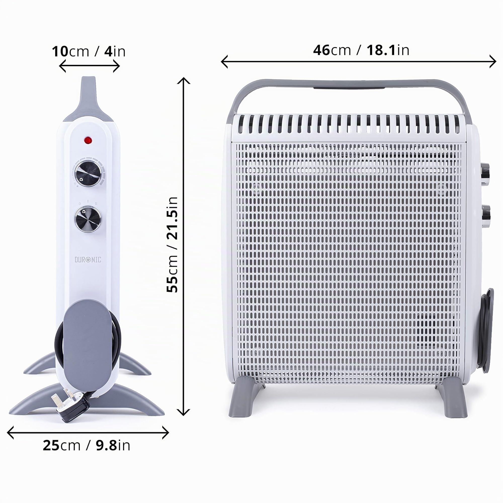 Duronic HV180, Radiador Eléctrico Compacto con Paneles Mica 1800 W | Calefacción Ecológica de 1 Min, Termostato Ajustable, Apagado Automático, 2 Niveles de Potencia, Libre de Aceite