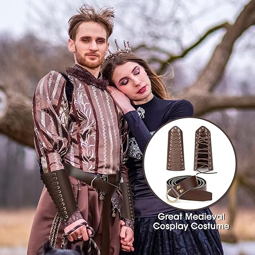 Vista 7 de 3 Pieces Halloween Faux Leather Arm Guards Unisex Medieval Gauntlet Wristband Faux Leather Bracers Viking Wrist Guard