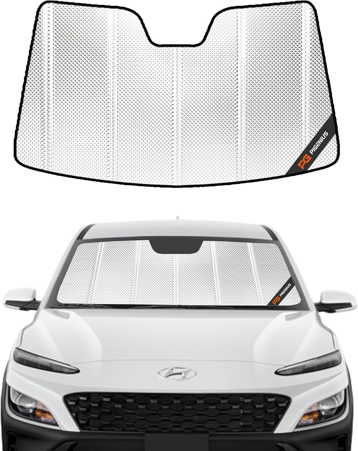 Windshield Sun Shade for Hyundai Kona 2018-2023. Reflective Aluminum Film Front Window Sunshade - BLAZBLOCK