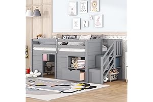 Bellemave Twin Size Low Loft Bed for Kids, Space-Saving Twin Loft Bed with Storage