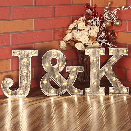 Miniatura 4 de Gris plateado cepillado letras LED luces luces para arriba letras signo para luz de noche bodafiesta de cumpleaños batería lámpara de Navidad hogar