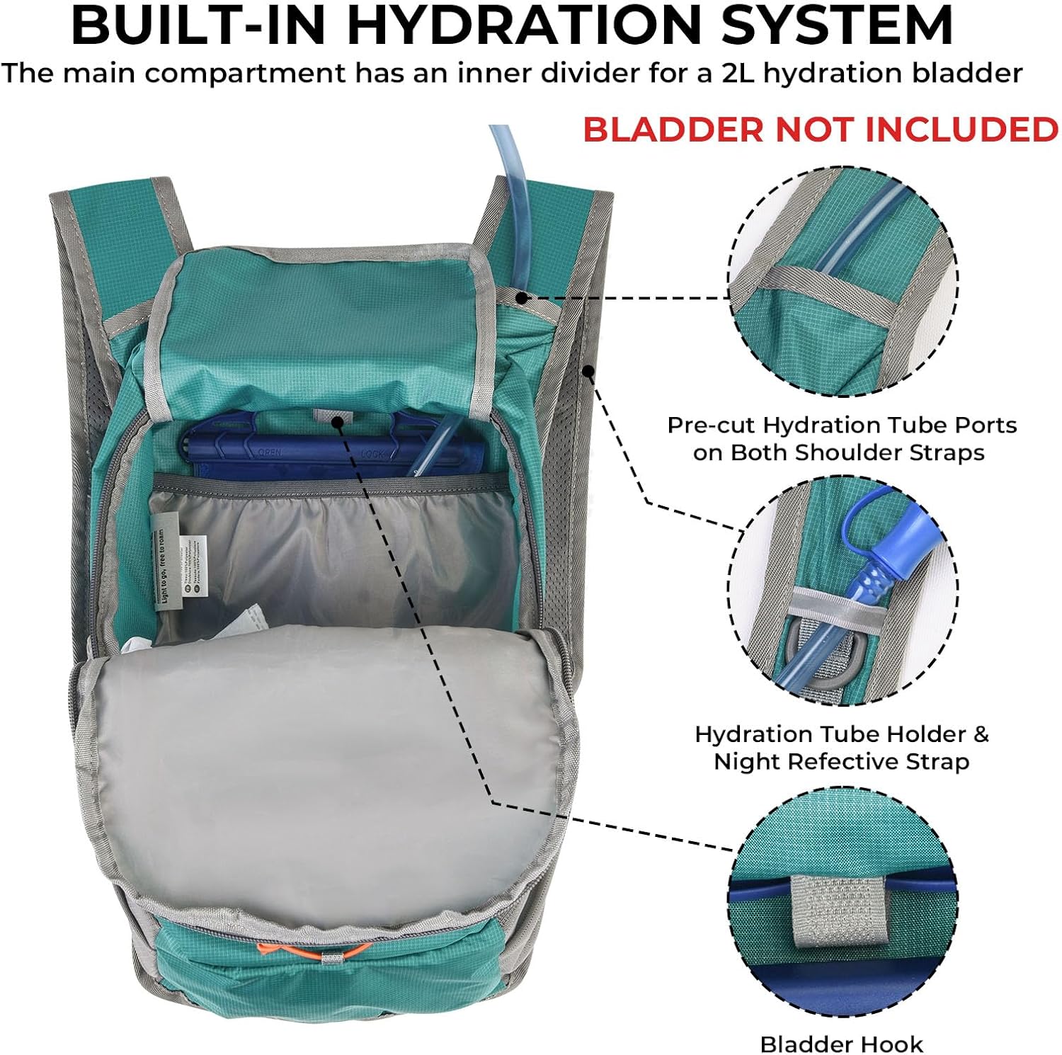 13L Small Hiking Backpack for Women Men, Lightweight Foldable Day pack, Packable Daypack for Travel, Camping (Teal)