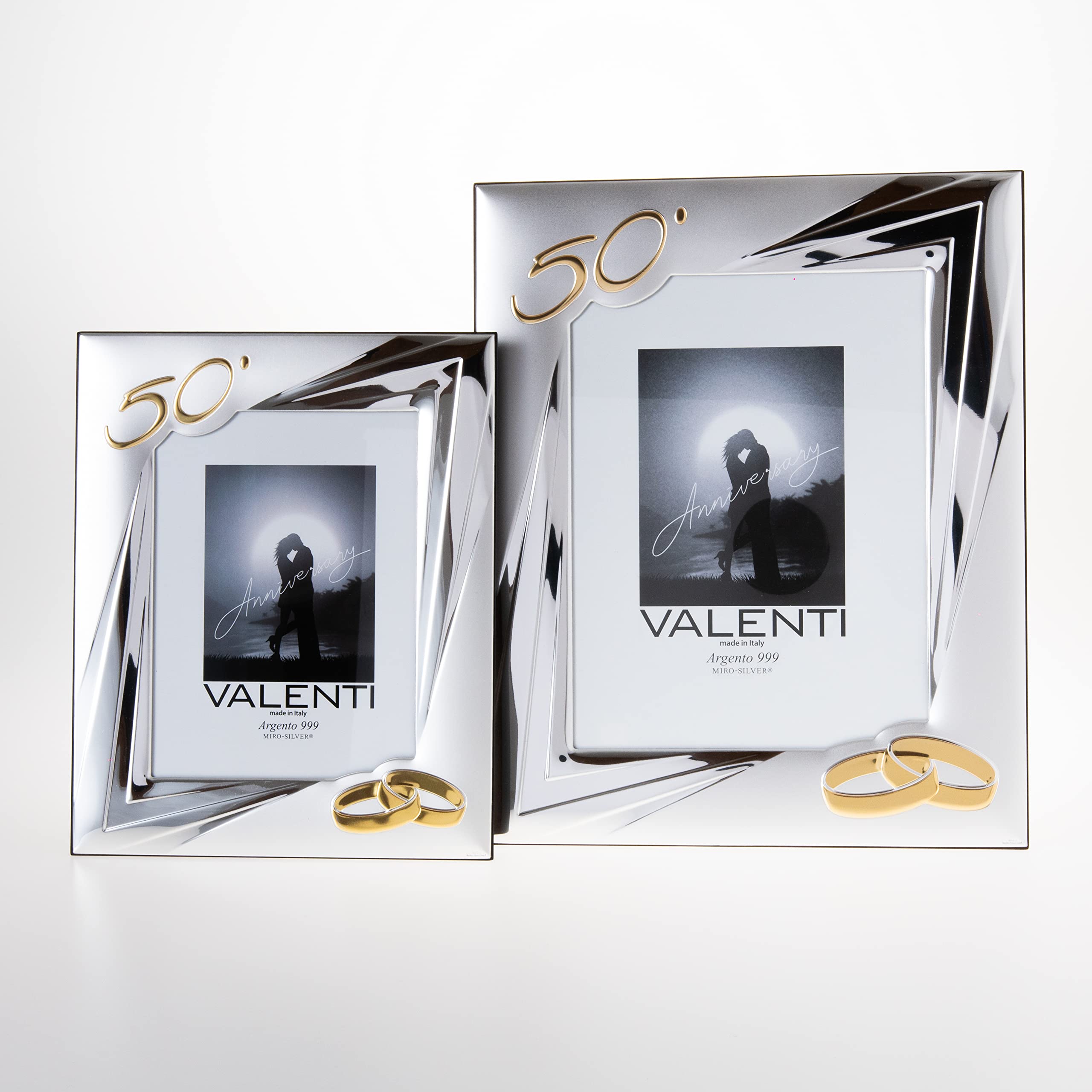 Valenti & Co - Marco de fotos de plata 18 x 24 cm. Ideal como regalo para bodas de oro, 50 años de matrimonio o para el 50 aniversario de familiares, abuelos o mamá y papá.