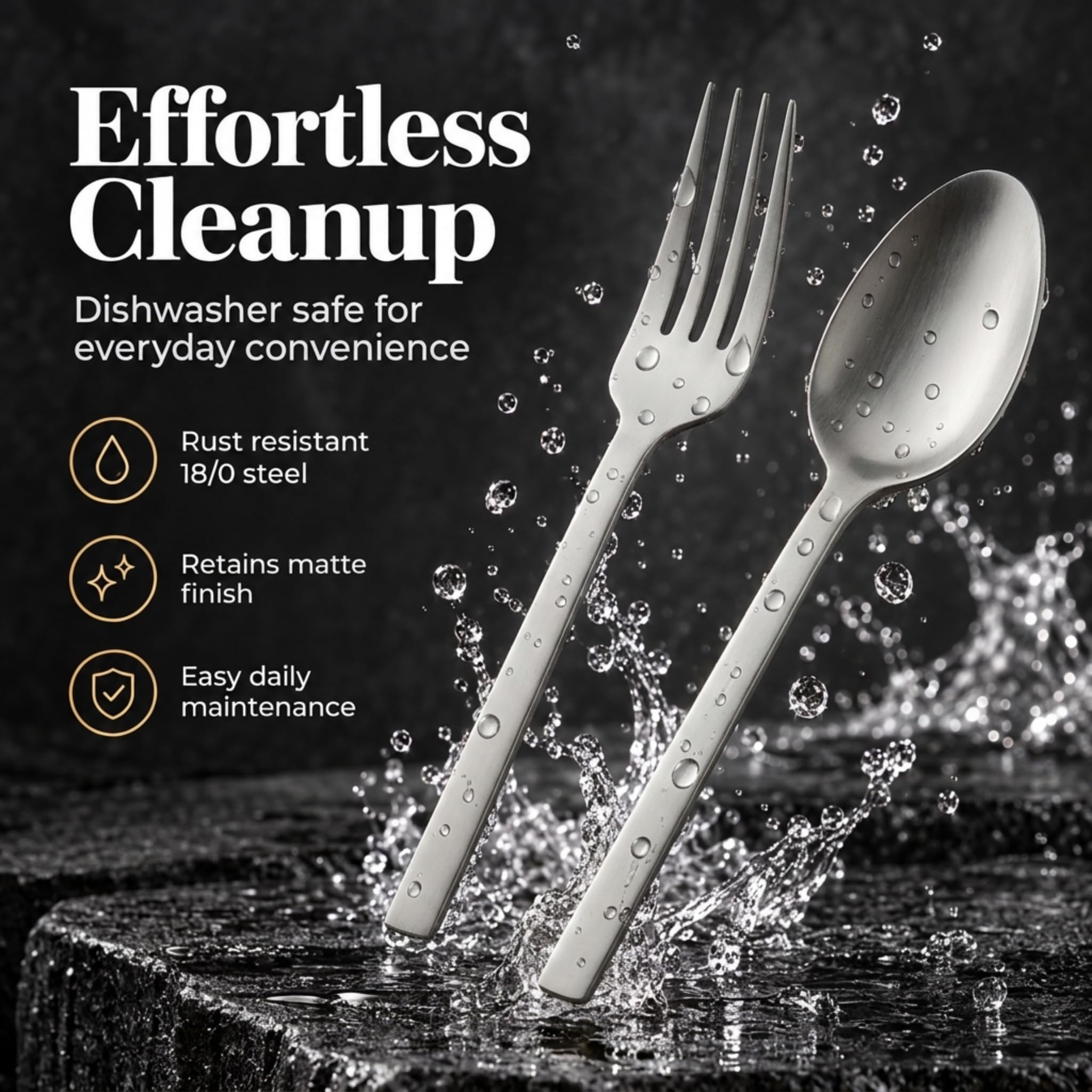 Godinger 20‑Piece Stainless Steel Silverware Set, Flatware Utensil Set for 4, Atlas, Silver Matte, 18/0 — Amazon image 5