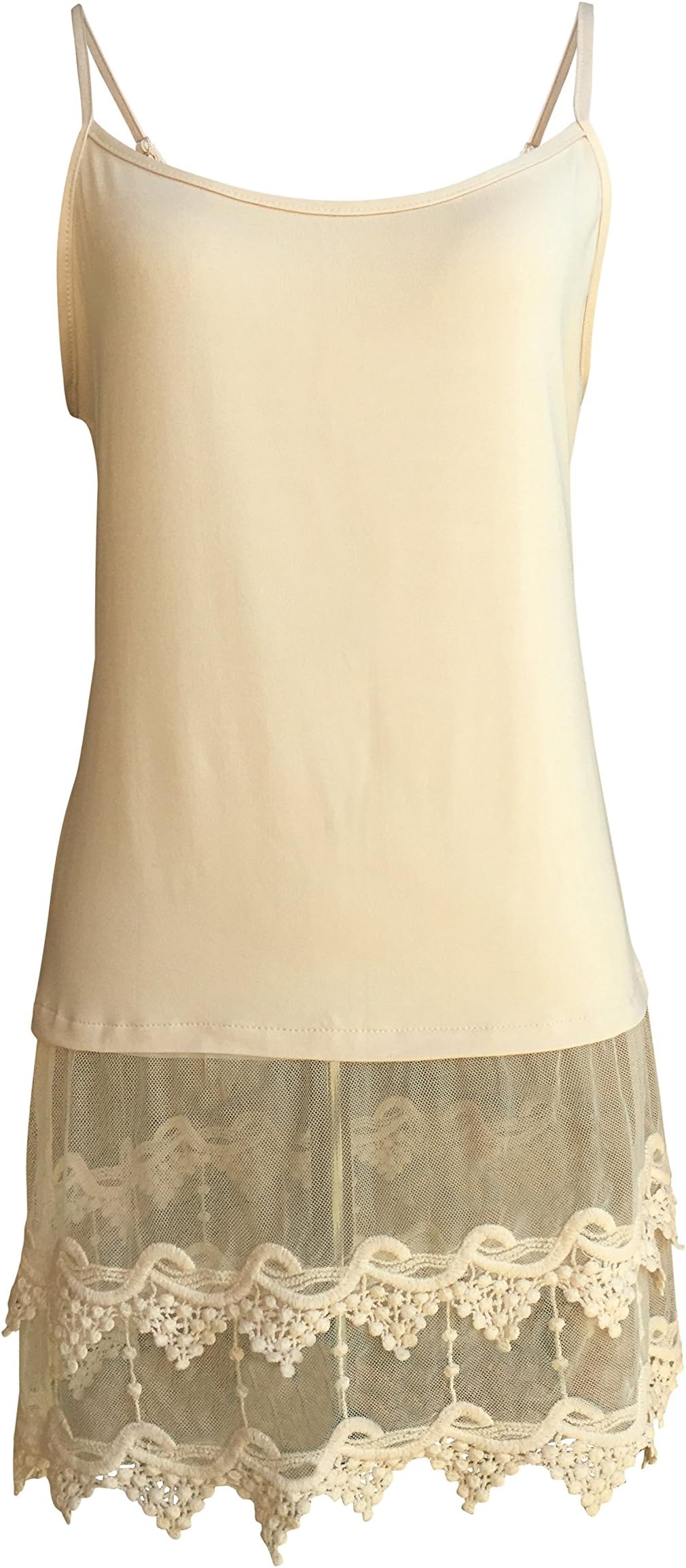 Lace Trimmed Camisole Top Shirt Extender For Women Extra Long Tank - Plus Sizes, Natural, Small/Medium