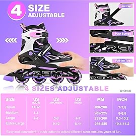 2PM SPORTS Vinal Inline Skates for Girls Boys Kids Ages 5-8 8-12 with Adjustable Illuminating Wheels, Inline Roller Skates for Youth Women Men - Purple Pink Large