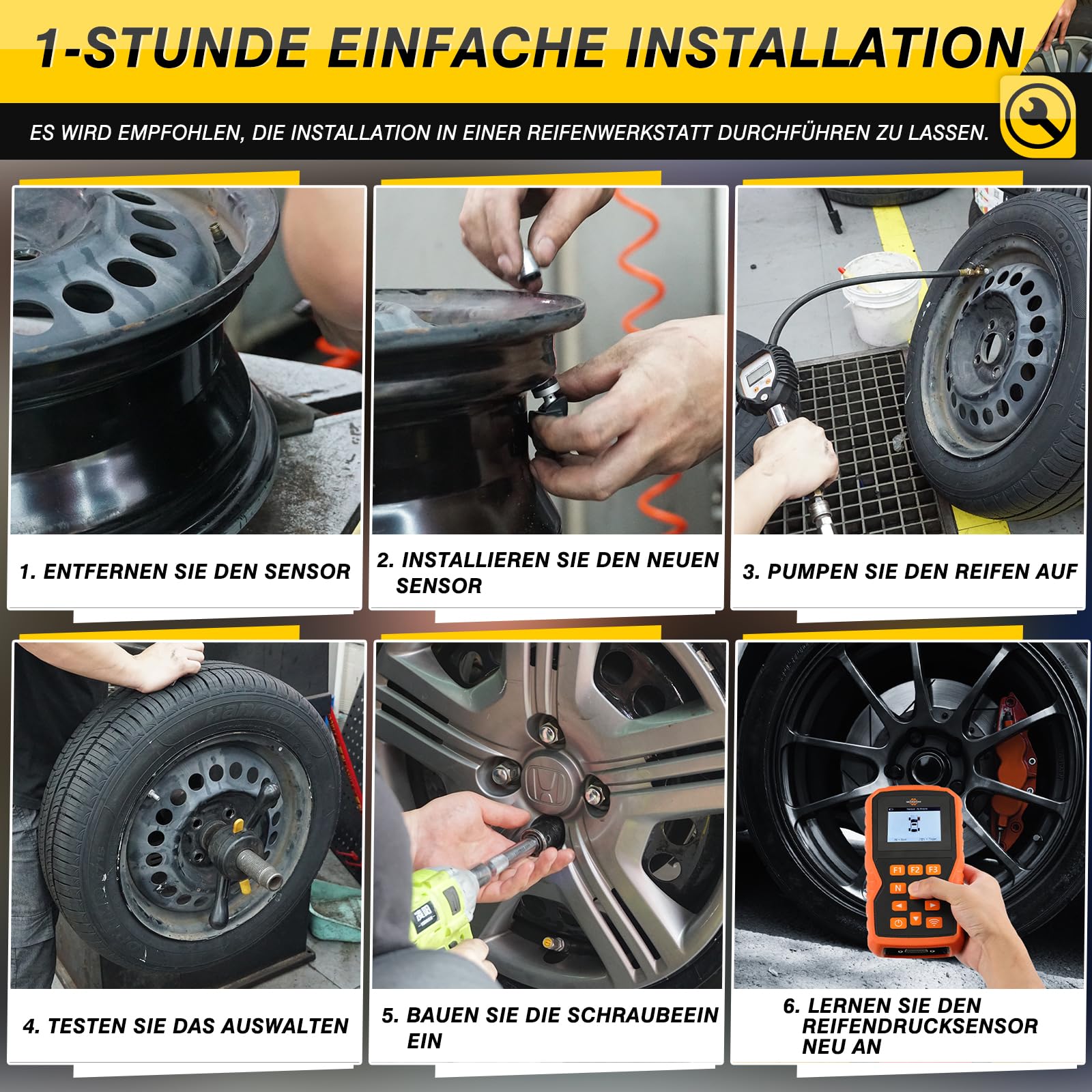 czujnik ciśnienia w oponach wieloprotokołowy TPMS Sensor RDKS Pasuje do Forda Focus F-150 Explorer Mustang Kuga dla prawie wszystkich modeli EV6T1A180DB EV6T1A180CB EV6T1A150CB, 4 sztuki