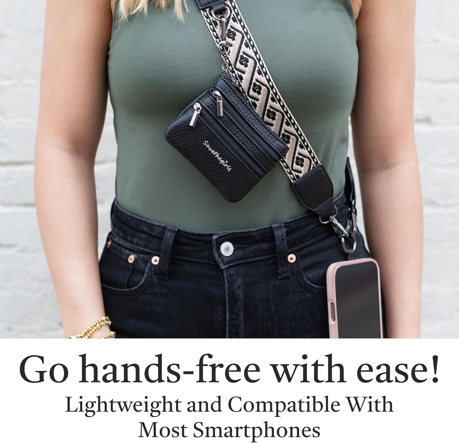 Save the Girls Original Clip and Go Phone Strap Pattern - Crossbody Phone Strap Chain with Zipper Wallet Pouch
