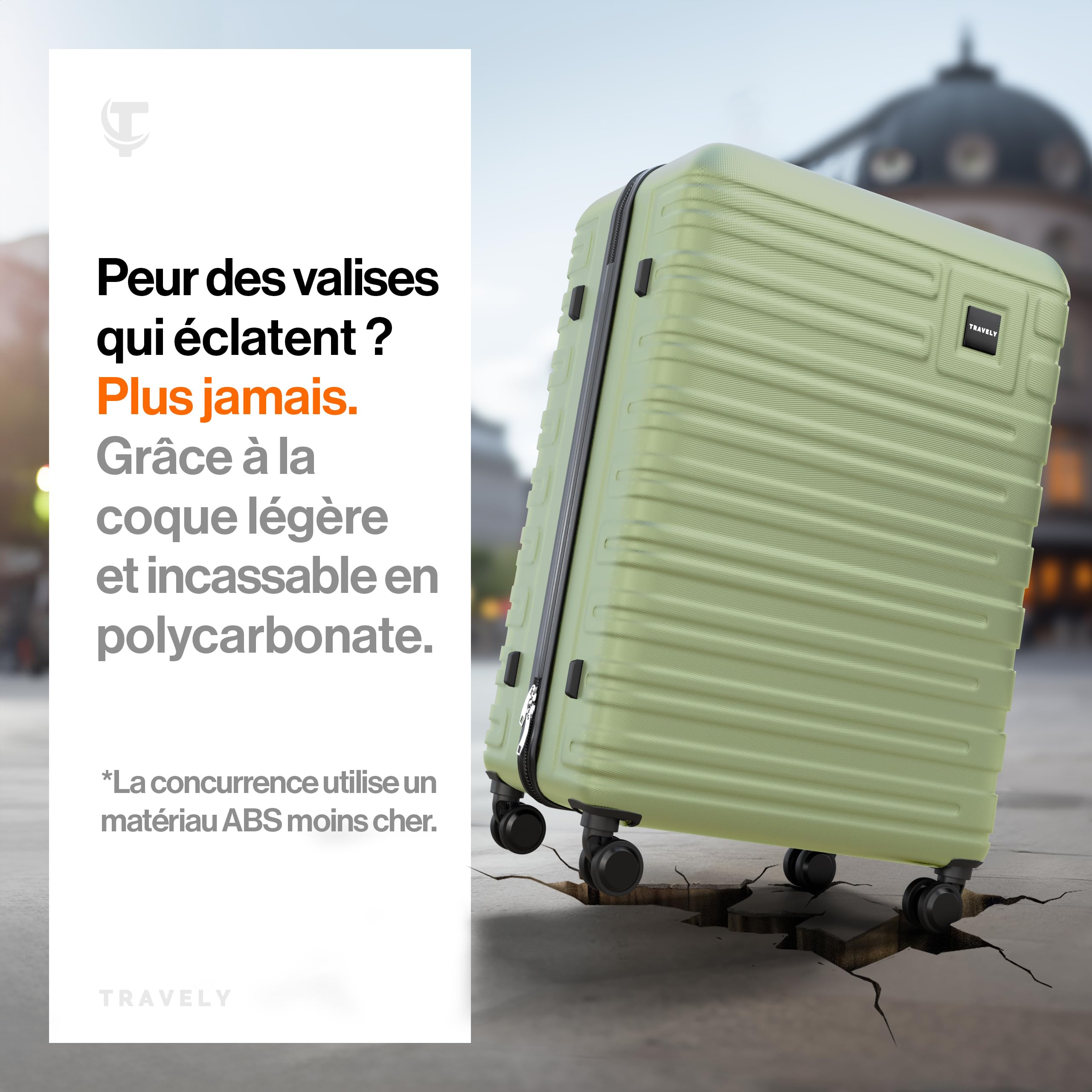 Travely Valise en Polycarbonate, Taille XL, 77 cm, Volume intérieur 100 L, Dimensions 158 cm, Valise à Coque Rigide très Robuste avec roulettes Souples et Serrure TSA, Valises, Valises à roulettes