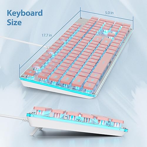 Miniatura 6 de surmen G1000 Teclado rosa retroiluminado para máquina de escribir tamaño completo 104 teclas con panel de metal, membrana silenciosa Teclado
