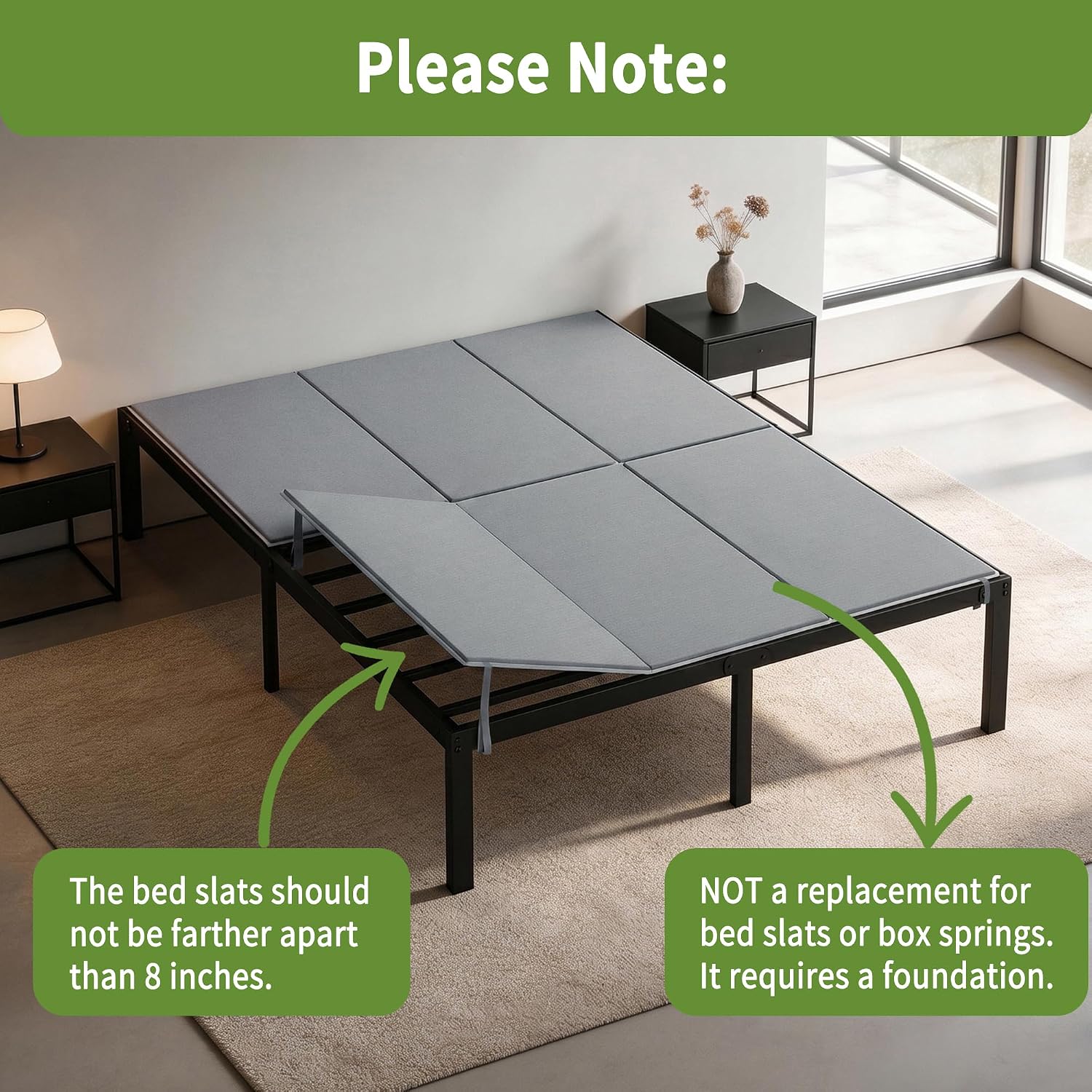 Full Size Bunkie Board with Securing Straps, Heavy Duty Bed Boards for Under Mattress, Foldable Anti-Sag Foundation, Quiet & Non-Slip, Fits Platform Beds and Slatted Frames