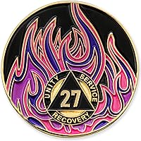 Vista 67 de Medallón de recuperación AA chapado en oro de 1 año Twisted Flames - Negro/Rojo/Naranja/Amarillo