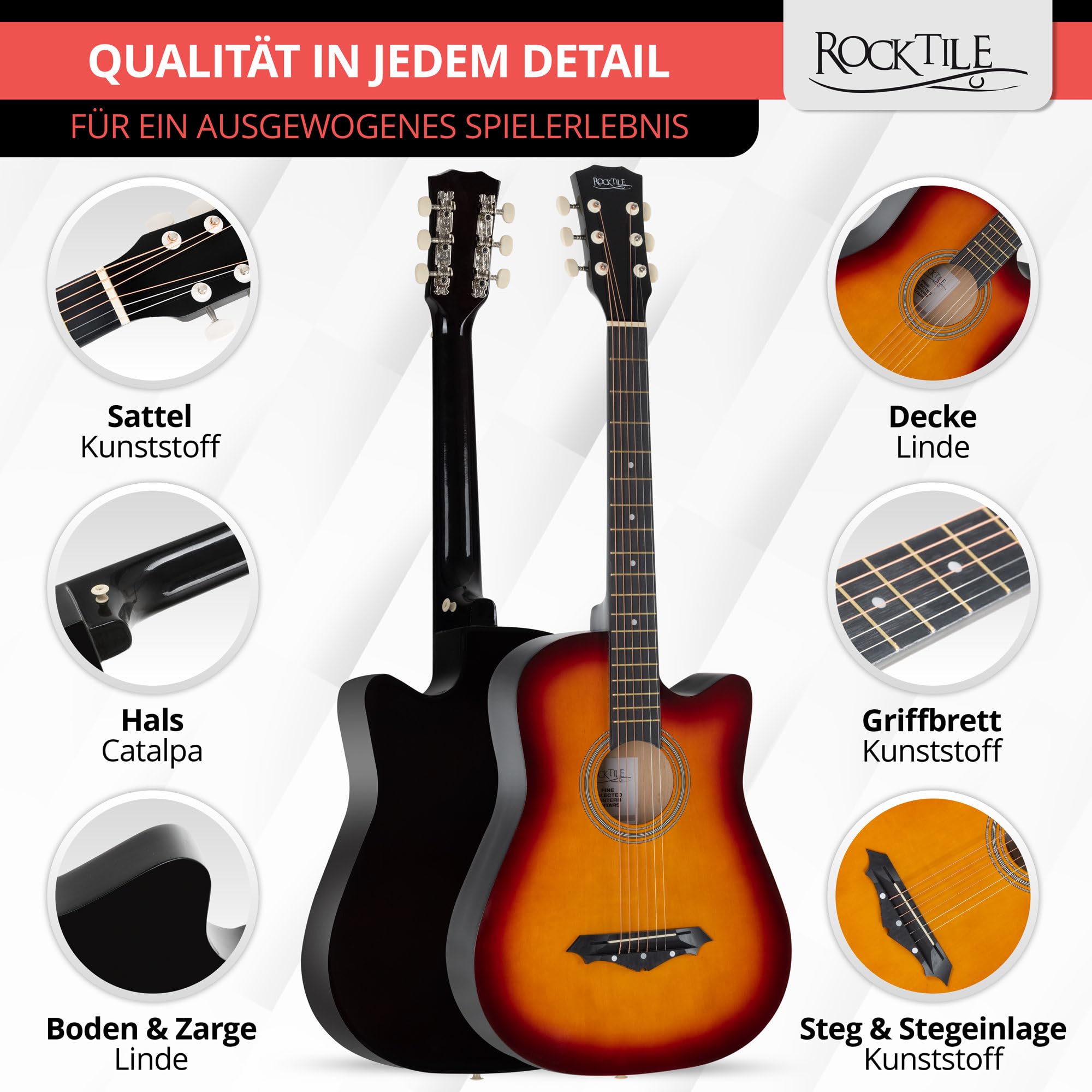 Rocktile WSD-5C-SB Slim Line Set De Guitares Western Sunburst - Des