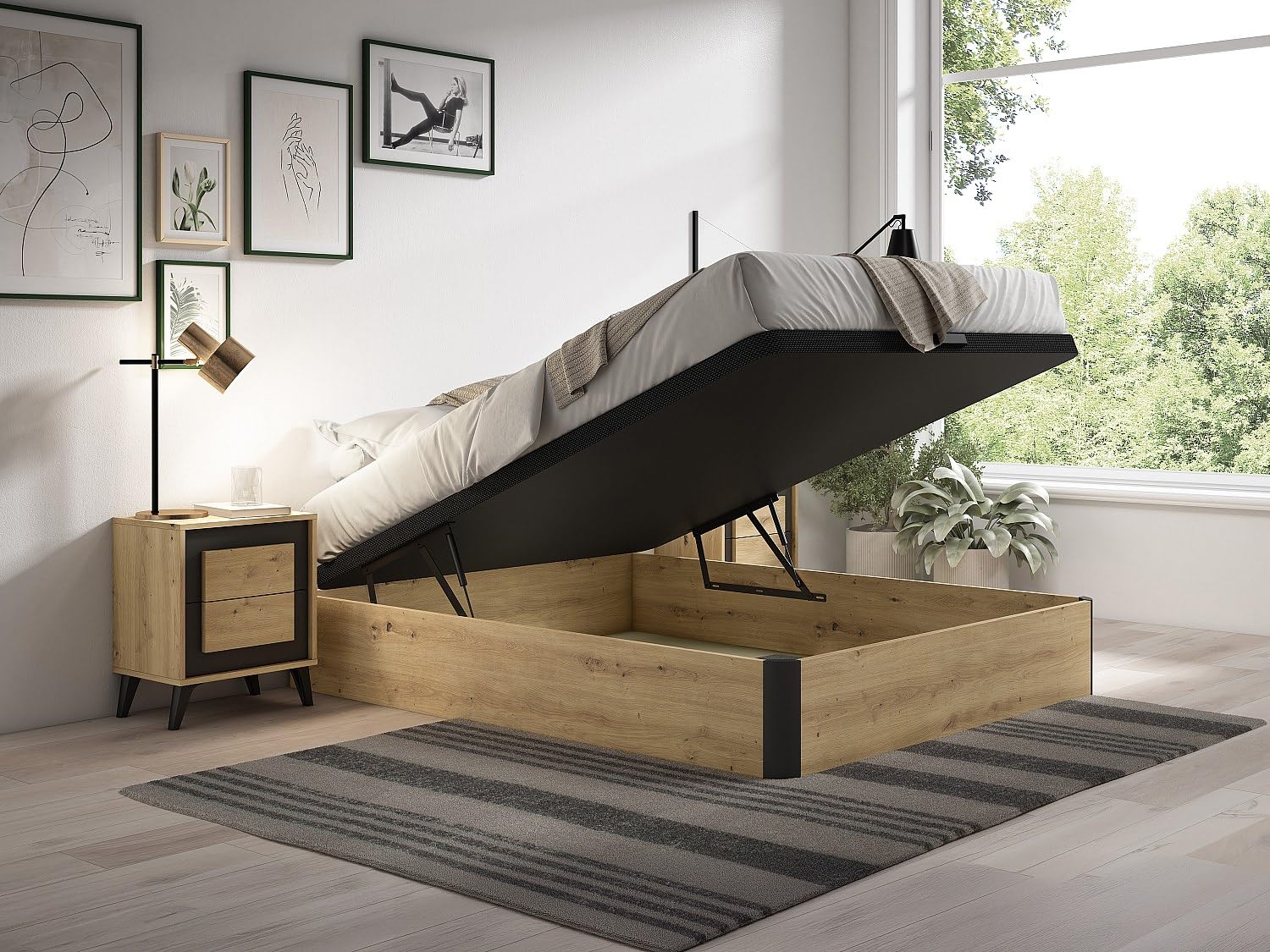 Vente-unique - Sommier Coffre 120 x 200 cm - Naturel Clair et Noir - NAMOSI de YSMÉE