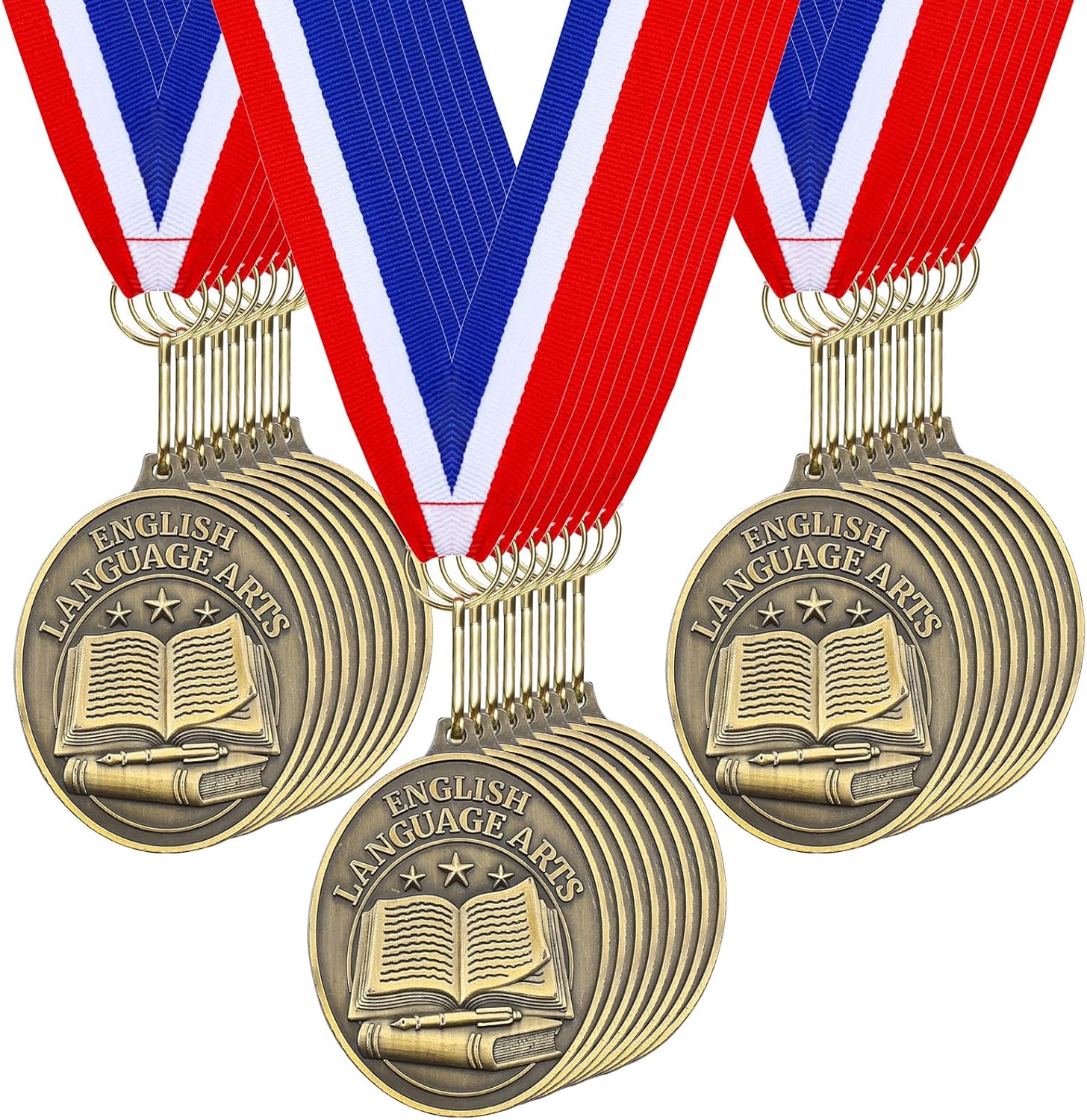 Liliaafar 36 Pcs Reading Award Medals Bulk with Neck Ribbons Gold Trophy Prize Gift for Competition Graduation Ceremony