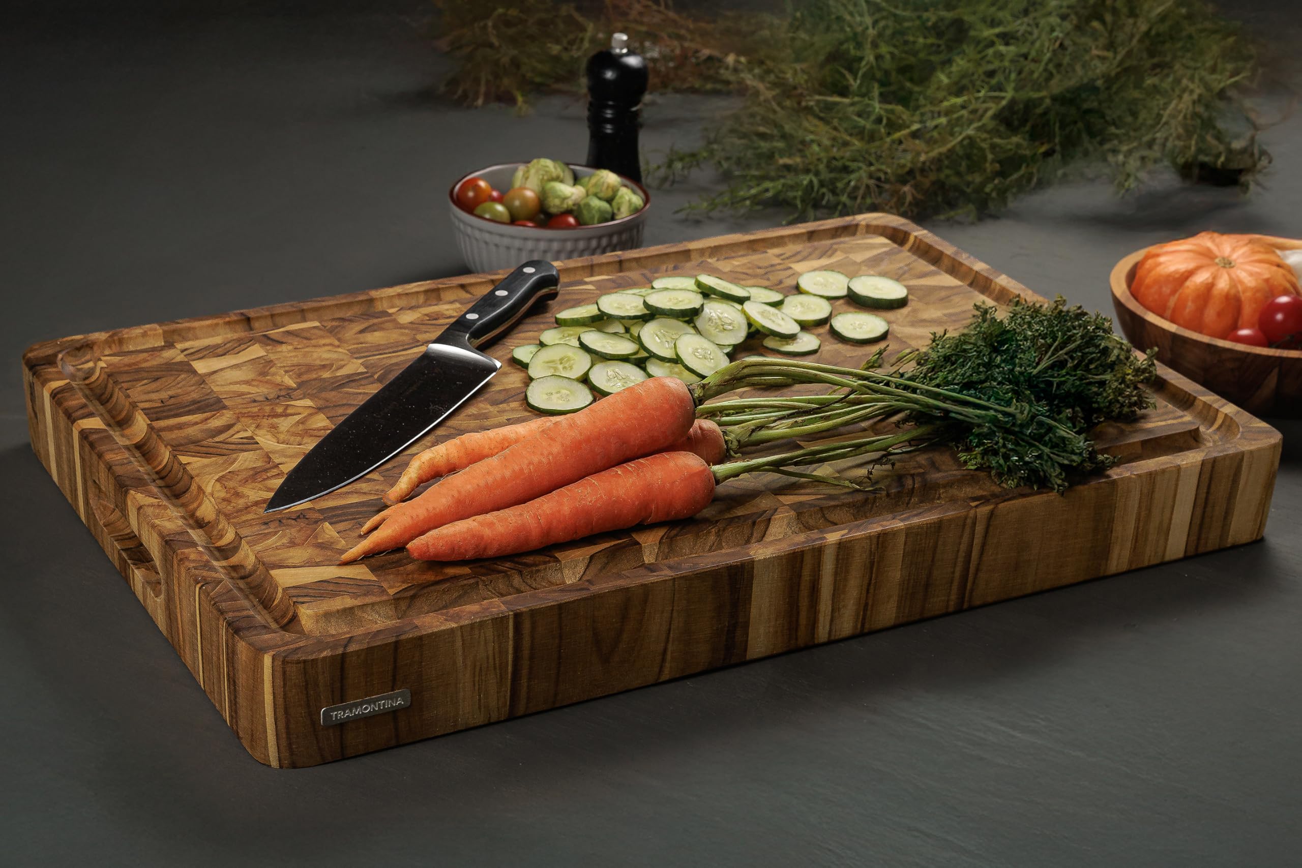 Tramontina Planche à découper en bois de teck Tramontina 60 x 40 x 6 cm, Churrasco Premium FSC