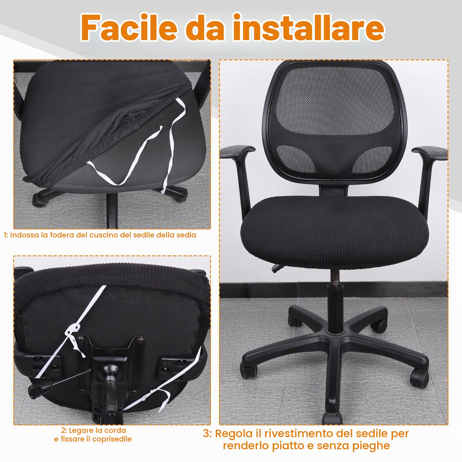 Zocipro 2Pcs Coprisedia da Ufficio Elastico, 38-50cm Fodera per Sedia Ufficio Regolabile Nero, Copertura Protettiva Rimovibile Sedie Coprisedili per Sedie da Ufficio