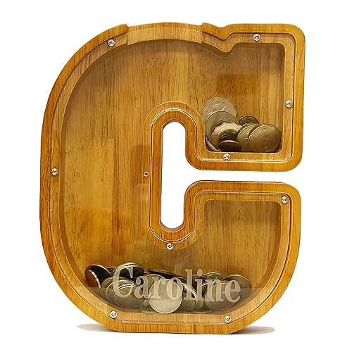 Miniatura 3 de Alcancía personalizada del alfabeto de madera, alcancía para niños y niñas, alcancía para monedas, se puede utilizar como regalo de Navidad y