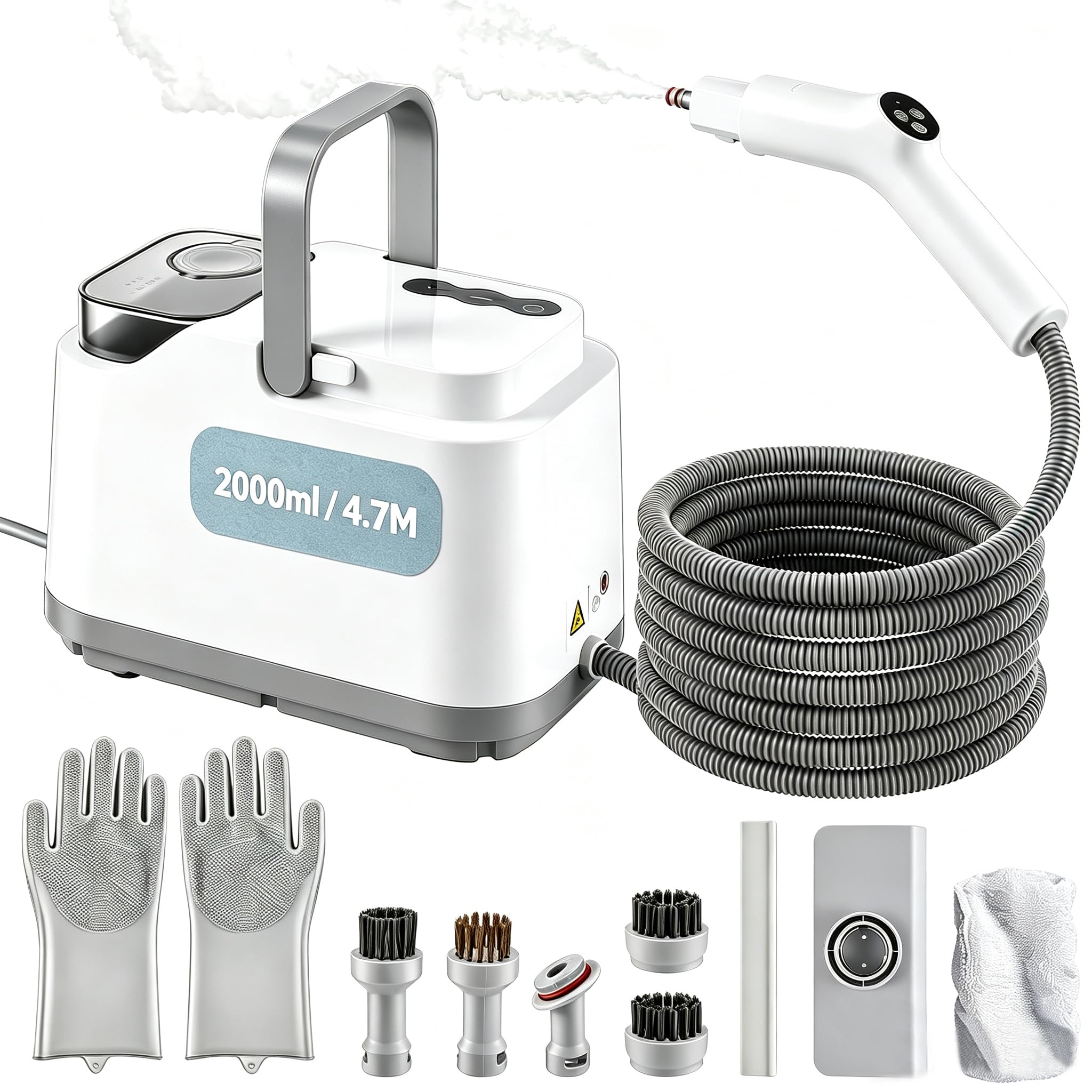 Limpiador a Vapor Portátil 1500W 4 Bar Maquina de Limpieza a Vapor, Calentamiento 10s,Depósito 2L,Cable 4.7M, Vaporeta Limpieza Hogar Steam Cleaner Limpiador a Vapor de Mano para Cocina Coche Ventanas